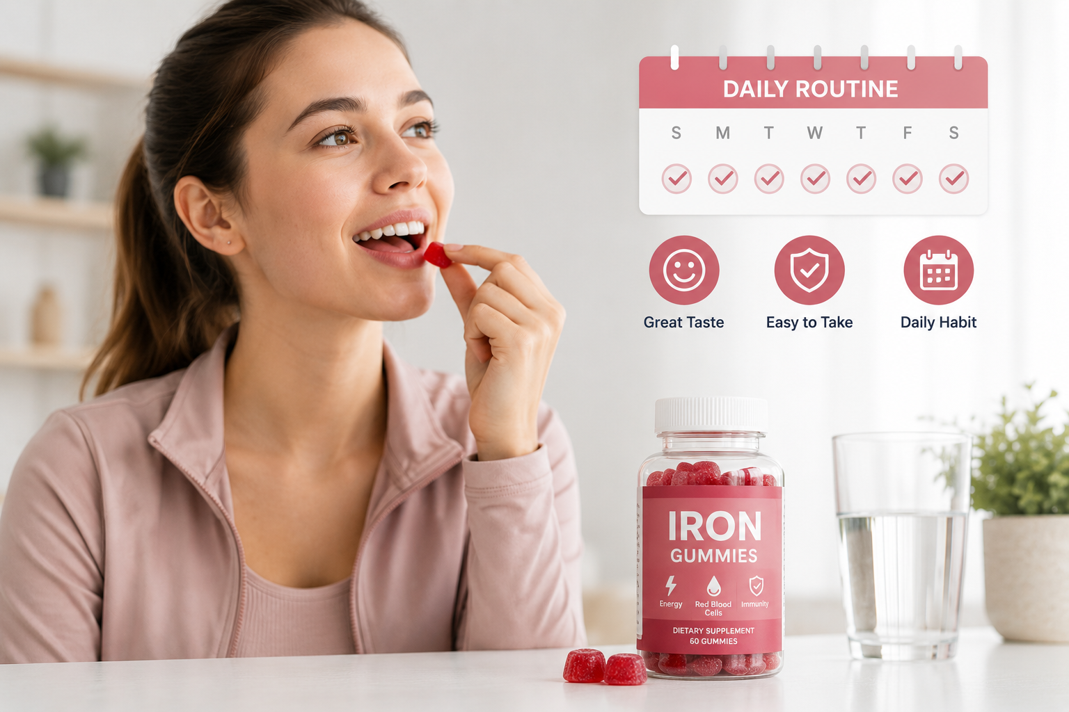 Iron Gummy Consumer Compliance and Daily Use consumer taking iron gummy supplement