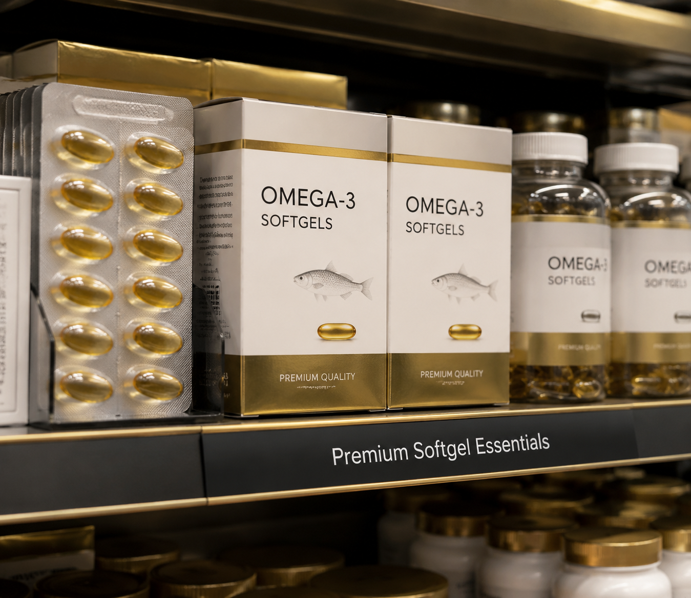 softgel supplements premium shelf positioning premium softgel supplement products on retail shelf