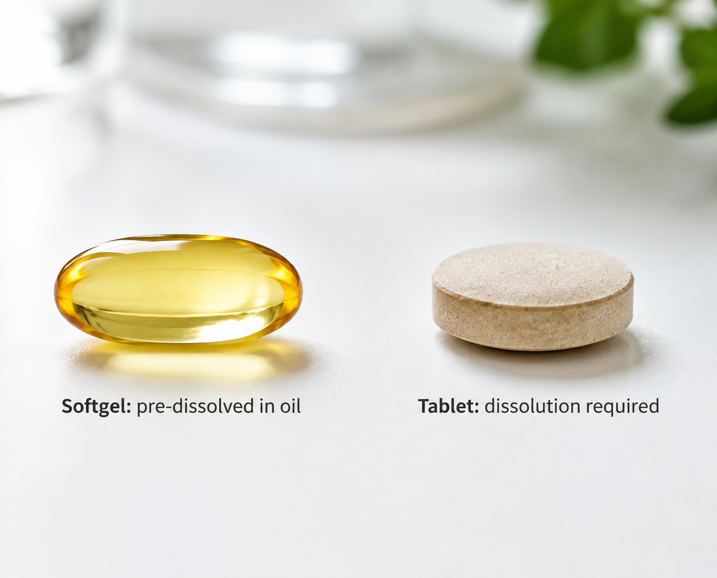 softgel bioavailability advantage for lipid-soluble nutrients bioavailability comparison of softgel vs tablet for fat-soluble vitamins