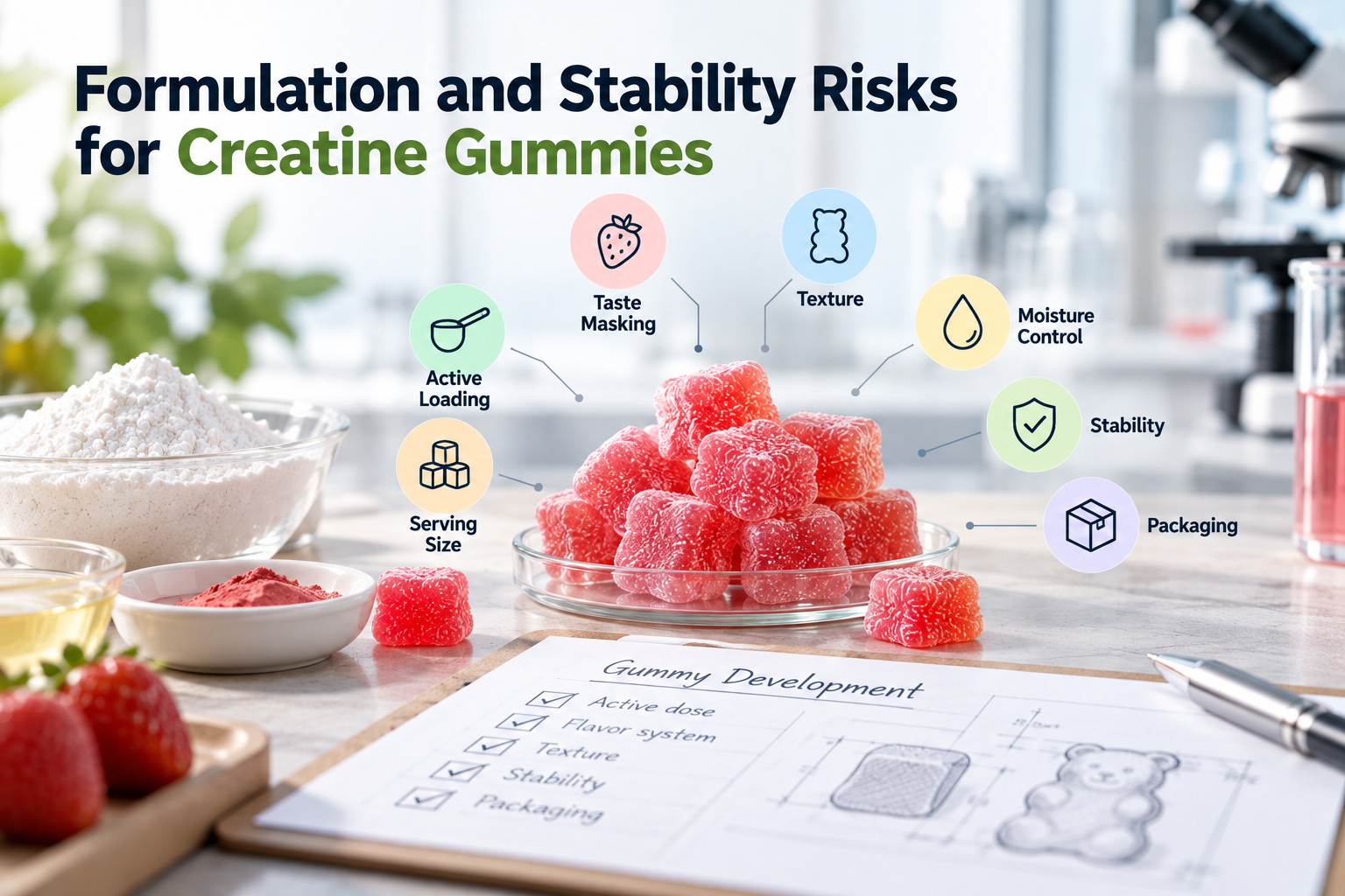 Creatine gummies formulation trade-offs creatine gummies formulation active loading texture and taste masking