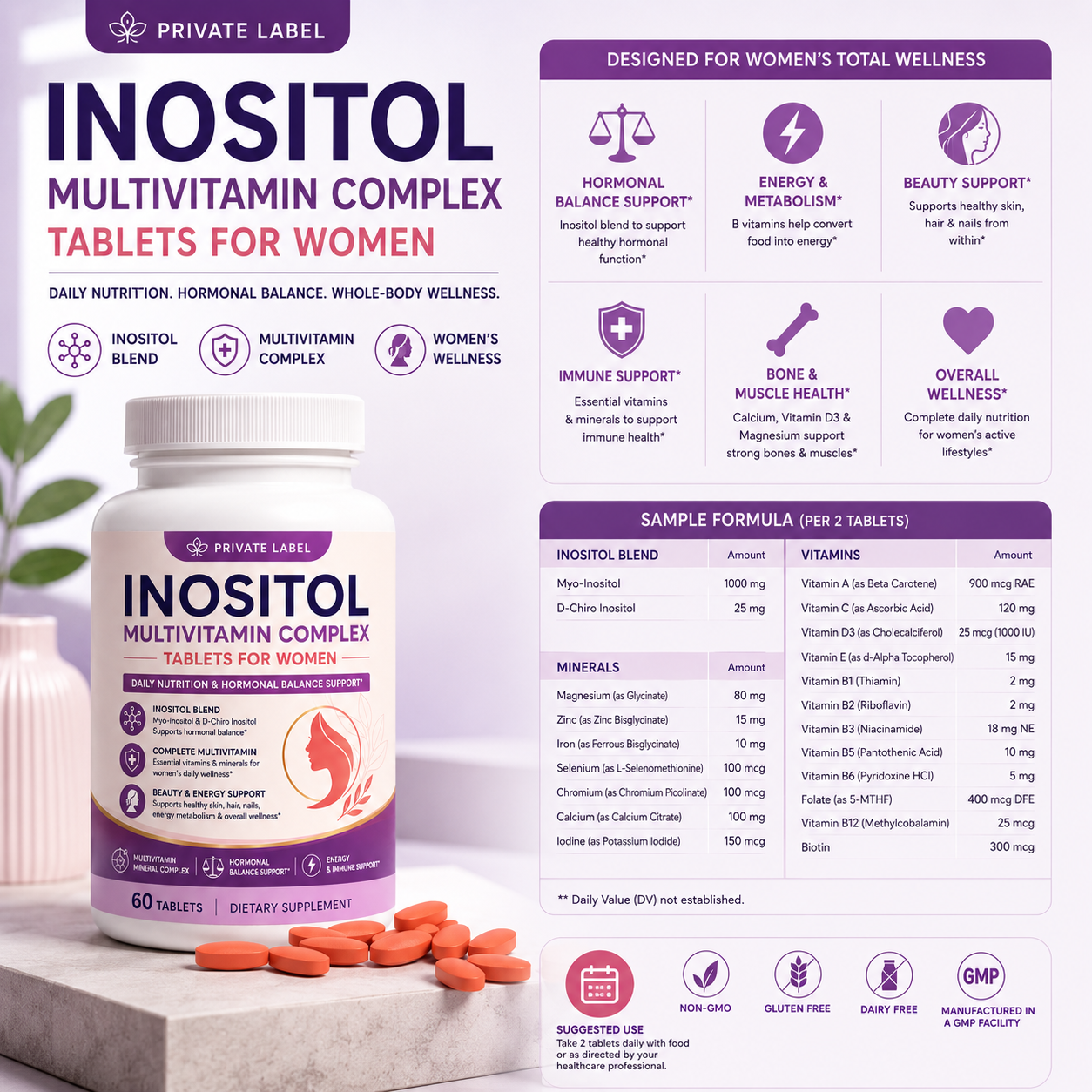 Inositol Multivitamin Complex Tablets for Women | Women’s Wellness & Daily Balance - Image 2